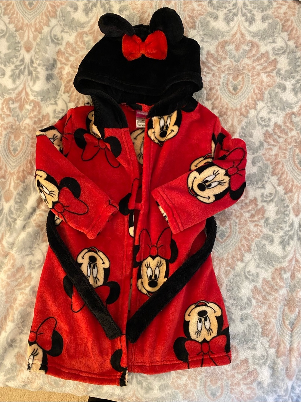 Disney Minnie Mouse Red and Black Plush Hooded Kids Robe